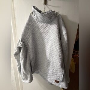 L.L. Bean Light Gray Quilted Cowl Neck Sweater